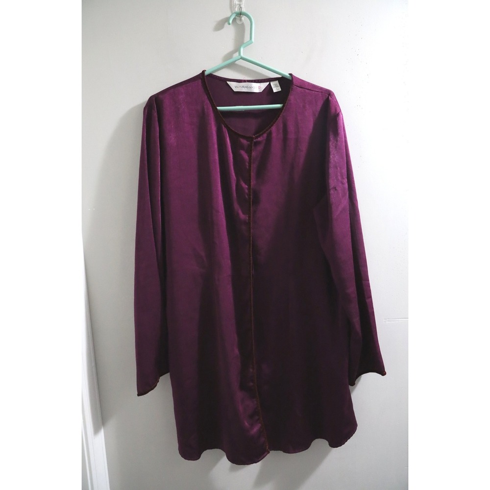 90s Victoria's Secret Plum Purple Satin Sleep Shirt Long Sleeve Large